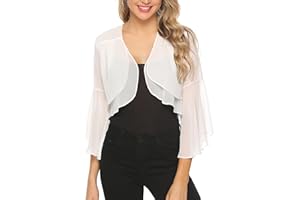 Aottori Coprispalle Donna Chiffon Bolero Elegante Maniche 3/4 Cardigan Corto Estivo Bolerino Leggero Trasparente Shrug Aperto Casual per Matrimonio Cerimonia Festiva