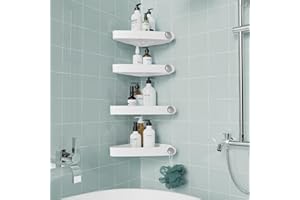 Sotfamily 4 Packs Corner Shower Caddy, No Drill Shower Organiser with Adhesive Pad, Rust Free Plastic Shower Storage for Bathroom, Kitchen, Toilet (White)