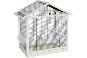 PETGARD Vogelheim Vogelkäfig Monaco aus Holz schwarz-Weiss mit Schublade und Spielzeug