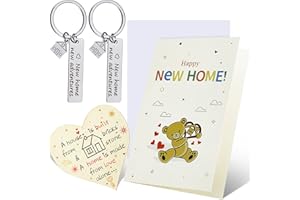 Jadive New Home Decoration Set Including 2 Pieces New Home Adventures Keychain and Cards with Envelope Wooden Hanging Heart Sign Plaque with Rope for Housewarming Decorations