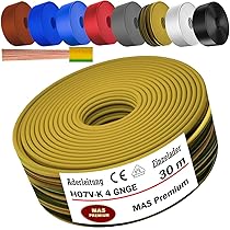 MAS Premium Cable Eléctrico H07 V-K 1 X 2,5 Mm² HBL GRGE RT DBL BR OR GR WS VIO O GE Cable Individual Flexible De 5 A 100 M (negro, 25 M