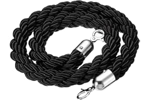 PATIKIL Stanchion Rope, 1.2m/3.9Ft Barrier Rope Twisted Post Ropes for Posts Stands Queue Divider Crowd Control of Hotel, Black Silver
