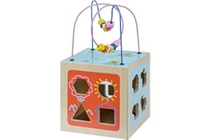 Teamson Kids Preschool 5 in 1 Wooden Activity Cube, Multifunctional-Play Educational Toy, Bead Abacus Maze, Colour Shape Sorter