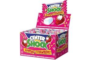 ‎CENTER SHOCK Center Shock Jumping Strawberry, Box of 100 Extra Sour Strawberry Flavoured Bubblegums, Suitable for Birthday, Pinata, Parties & Christmas, 400g