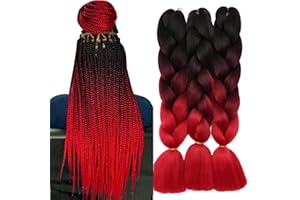 TESS 60 cm Extension per Treccine Africane Nero/Rosso Brillante, Extension Capelli Treccine 1 Pezzi Jumbo Treccia (100g/Pezzi) Capelli Finti per Treccine