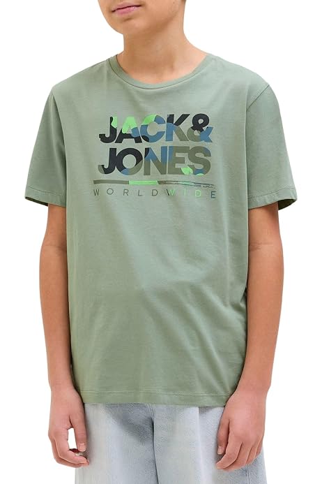 T-Shirt Jack & Jones Junior Garçon - 100% Coton - Gris - Taille 140 - Col U Décontracté