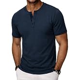 Wayleb Men's Short Sleeve Henley Shirts with Buttons | Men's Henley Shirt, Button Collar, Short Sleeve, Casual, Summer Work,