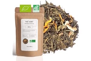 MES THÉS Thé Vert bio aromatisé Gingembre Orange - 100g (40 tasses) - Thé en vrac 100% agriculture biologique - Mes-Thés