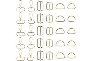 CATELL 30 Pcs Bag Making Hardware Gold D Rings for Bags Bag Hardware for Bag Making 25mm 32mm for DIY Handicraft Backpack Handbag Swivel Snap Hooks, Metal D Ring, Tri Glide Slide Buckle