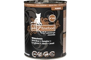 catz finefood Purrrr Monoprotein karma dla kotów z motywem dzika, mokra nr 109, dla kotów wrażliwych na odżywianie, 70% zawartości mięsa, puszka 6 x 400 g