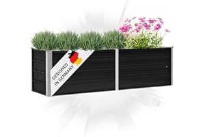 DELUKE® Hochbeet für Garten OSKAR Anthrazit | 160x40x45cm | Verzinkter Stahl | Wetterfest | Hochbeet Metall Gartenbeet Kräuterbeet Blumenbeet Beet hoch Frühbeet für Garten Gemüsebeet