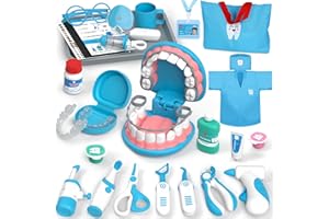 Lehoo Castle Malette Docteur Enfant, Kit de Dentiste, Jeux Enfant 3 Ans, Jouets de Dentiste pour Enfants, Kit de Médecin Cadeau pour Filles et Garçons de 3-8 Ans(Bleu)