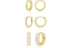 ALEXCRAFT 3Paar Creolen Gold Ohrringe Set, Damen 14 Karat vergoldet Schmuck Ohrringe Huggies Creolen Kleine Hypoallergen Ohrringe Silber 925 Schlafen Knorpel Kreolen Creolen Gold Kleine Damen Herren