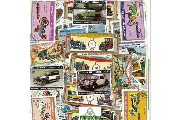 PHILATEMA - Collection de Timbres oblitérés - Voitures et véhicules à Moteur - 100 Timbres différents