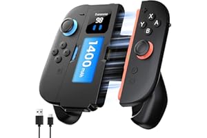 TRANSNOVO Poignée de Charge Joy Con 2 1400mAh Compatible avec Nintendo Switch 2 (2025), Poignée de Charge Magnétique avec Câble USB, Indicateur LED, Design Ergonomique & Dos Renforcé – Noir