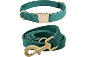 YUDOTE Dog Collar and Lead Set Medium,Soft Non-irritant Corduroy Collar Leash Matching Combo for Daily Walking,Green
