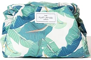 The Flat Lay Co. Makeup Bag - Travel Make Up Organiser for Cosmetics, Eyeshadow, Make-Up Brushes, Lipstick & Tools - Drawstring Makeup Bag Storage with Brush Holder & Large Pockets