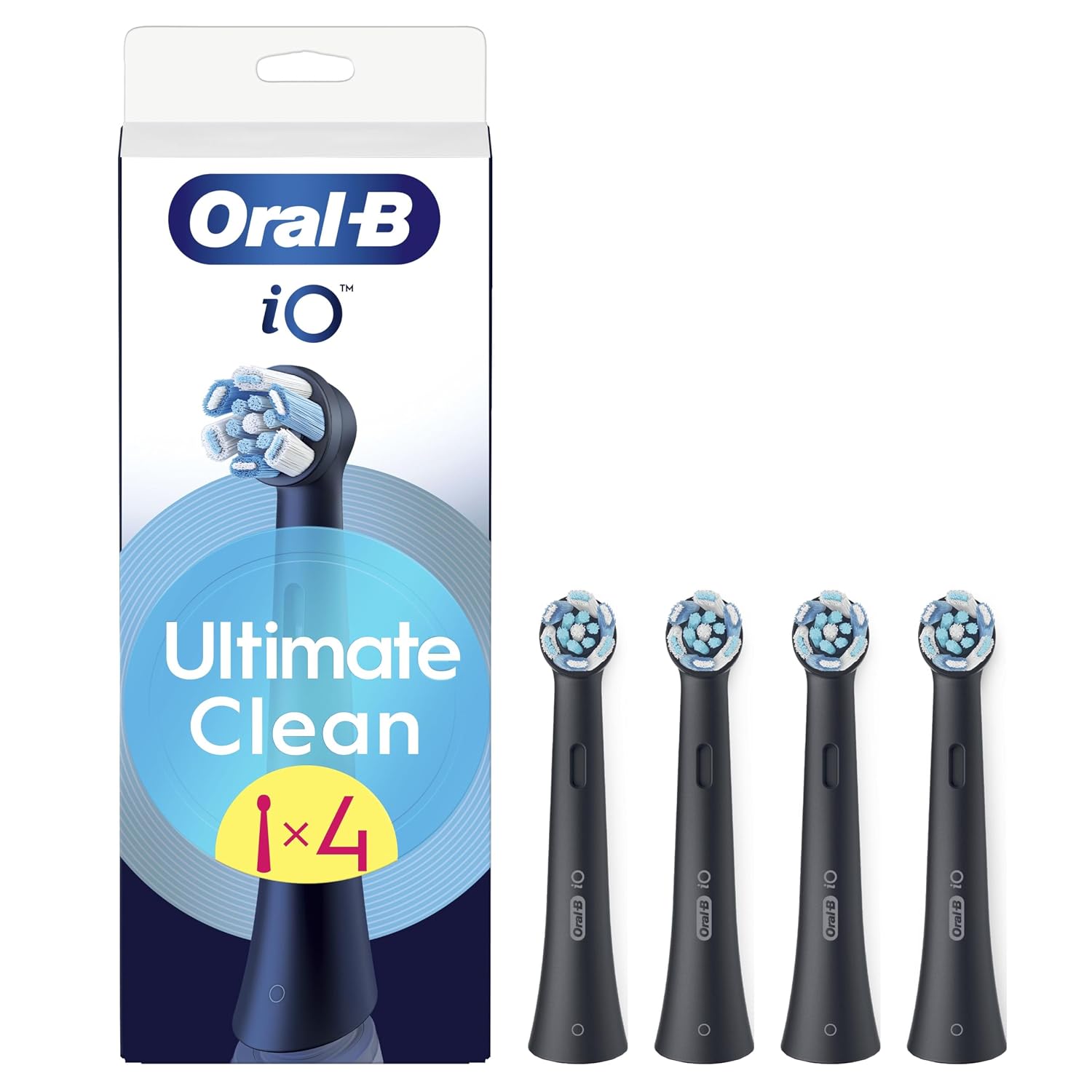 Oral-B Testine di Ricambio iO Ultimate Clean, Nere, 4 Ricambi | 4 Testine di Ricambio per Spazzolino Elettrico, Rotonde Originali, Rimozione Profonda Della Piastra Batterica, Pulizia Denti