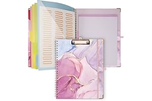 ‎SITHON SITHON Spiral Klemmbrett Folio A4, Klemmbrettmappe mit nachfüllbarem Notizblock (29,2 x 21,6 cm), Spiral Klemmbrett Organizer mit 5 Trennwände, 10 Taschen für dokumentieren, (Marmorrosa)