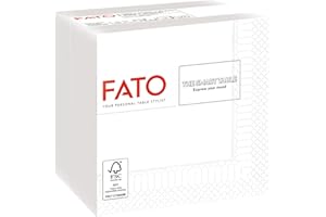 Fato, Tovaglioli di Carta Monouso, Ideali per Aperitivo e Cocktail, Confezione da 100 tovaglioli, Formato 24x24 Piegati in 4, 2 veli, Colore Bianco, Carta 100% Pura Cellulosa, Certificata FSC