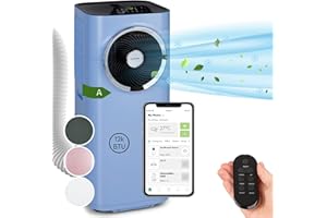 Klarstein Aire Acondicionado Portatil Silencioso 5 en 1, Enfriador, Purificador Antibacteriano, Modo Nocturno y Deshumidificador, Elimina Olores, Control por App y Mando Distancia, 12,000 BTU, Azul