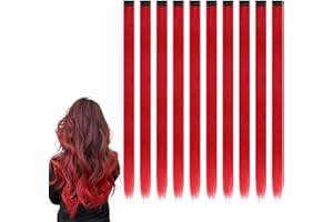 EXBURANTY 10 Piezas Extensiones de Clip de Pelo Colores, 22 Pulgadas, para Mujeres Niñas Festivales Cosplay, Rojo