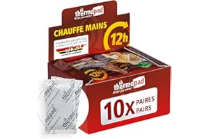 THERMOPAD Chauffe Mains | Coussin Chauffant Doux | 12 h de Chaleur agreable Jusqu a 55 C | chaufferettes de Poche Confortables | 10 Paires