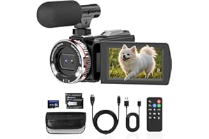 Euiivnt 4K Camcorder Video Camera, Vlogging Camera for YouTube with External Mic, Digital Zoom & 3.0” Flip Screen, 2 Batteries, 64GB Card & Remote Control (48MP CAM)