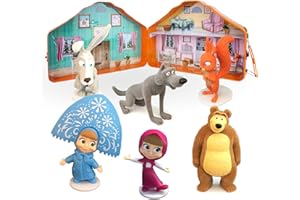 LUPPA Masha Y EL Oso, Set de 6 Figuritas de Juguete + Caja Metálica Tipo Lonchera de la Serie Masha y el Oso