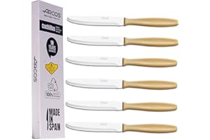Arcos Juego Cuchillos Mesa | 6 Uds | Cuchillo Postre | Cuchillos Mesa | Cuchillo Carne | Hoja 105 mm | Acero Inoxidable Martensítico | Mango Polipropileno | Apto lavavajillas | Envase Ecológico