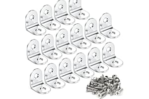 Teenitor 16 Pcs Corner Braces - 20x20mm 90 Degree Right Angle Brackets Fastener Stainless Steel L Shaped Corner Bracket with 32 Pcs Screws Brace Corner Steel Joint Silver