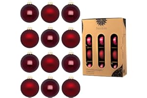 DecoLite: Christbaumkugeln aus Glas Ø 8 cm (12 Stück) - Bordeaux - matt/glänzend