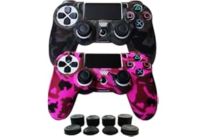 Hikfly Silicone Controller Cover Skin Protector Case Faceplates Kits for Sony Playstation 4 PS4/PS4 Slim/PS4 Pro Cntroller Video Games(2x Cover with 8 x Thumb Grips Caps)(Grey,Peach)