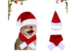 PTBWS Haustier Justierbare Weihnachtssankt Hut,Schal, 2 Stück Haustier Weihnachtskleidung,Weihnachtskostüm für Katzen,Weihnachten Haustier Hut Schal,für Kleine Hunde Katzen Haustier