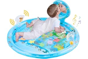 MAGOSIS 4-in-1 Tummy Time Water Mat with Baby Mirror & Baby Teethers and Rattles, Large Baby Water Play Mat Infant Newborn Baby Toys, Suitable for 3 6 9 12 Month Baby Girl or Boy Development