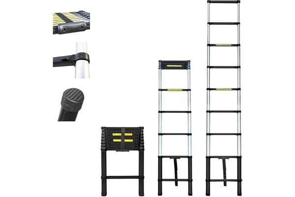 HOSTRÖM teleskopstege 2,6 m TELESCOO9, aluminium, hopfällbar, utdragbar, max. arbetshöjd 3,5 m, EN131-standard, 5 års garanti.