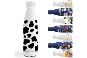 GRSTA Gourde Isotherme, 500ml Gourde Enfant, Bouteille Isotherme avec Vache, Bouteilles Isothermes Sans BPA, Double Paroi Isolante, Bouteille d'eau anti Fuite, Thermos pour Bureau, Voyage, Sports, Blanc