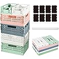 Ruucy 6 Pcs Collapsible Storage Crates, 4 Pcs Plastic Crates 20x15x9cm + 2 Pcs Mini Foldable Crates 15x10x5.8cm + White Marker + Sticker, Pastel Crates Desktop Storage Box for Office Kitchen Bathroom