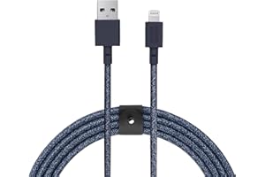 Native Union BELT Kabel XL, 3 m, bardzo mocny, wzmocniony, certyfikat MFi, kabel do ładowania USB ze skórzanym paskiem kompatybilny z iPhone / iPad (indygo)