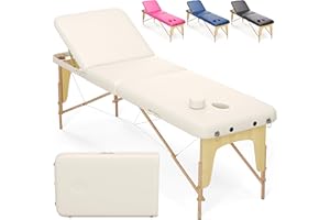 Beltom® Lettino Da Massaggio Basic 3 Zone In Legno Portatile Pesa Solo 14,3 Kg Richiudibile + Pannello Reiki + Angoli Arrotondati E Rinforzati - Fisioterapia Estetista Tattoo Tatuaggi - Panna