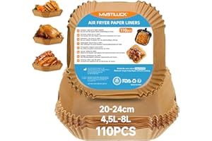 MYSTILUCK 110 Stück 20-24cm Backpapier für Heißluftfritteuse, Airfryer Backpapier kompatibel mit COSORI, Philips, Cecotec, Antihaft Wasserdicht Ölfest Einwegschalen Luftfritteuse Liner