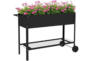 Outsunny Jardinière sur Pieds Potager dim. 109L x 39l x 80H cm étagère 2 Roues + Insert d'irrigation métal Noir
