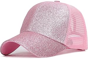 WULIQIUQIU Baseball Cap for Girls Rainbow Gradient Mesh Hat Criss Cross Ponytail Baseball Caps Sun Hats
