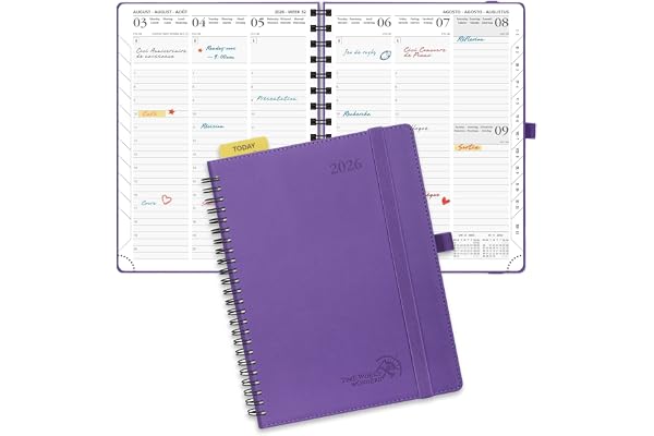 POPRUN Agenda 2026 Semainier 22 x 16,5 cm - Couverture Souple en PU Cuir Spirale, Vertical Planner, D'Jan 2026 à Déc 2026-12 Mois, Avec règle signet, Papier 100 g/m², Pourpre