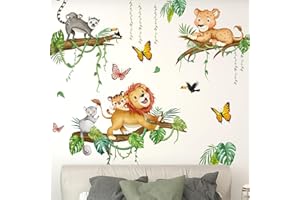 AZONELIFE Pegatinas de Pared habitación de niños, Animales de la Jungla Vinilos Decorativos León Leopardo Mono Safari Adhesivos para Niños Niñas Bebés puertas y decoración de pared en dormitorios