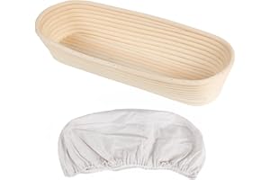 LIPJISL Cesto de fermentación de pan 1kg Cesto de fermentación de ratán natural 35cm Gran cesto de fermentación natural con tela de lino