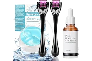 Endim 4 Stück Dermaroller 0,5/1,5mm, mit Hyaluron Serum hochdosiert 30ml, Hyaluronsäure Serum Gesicht & Augenpads 60pcs Eye Pads Hyaluronsäure Collagen Eye Patch
