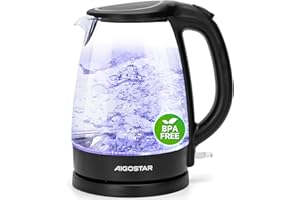 Aigostar Adam 30GOM - Bouilloire électrique en cristal avec illumination LED, capacité de 1,7 litres, puissance de 2200W, sans BPA et système de protection contre l'ébullition à sec. Design exclusif.