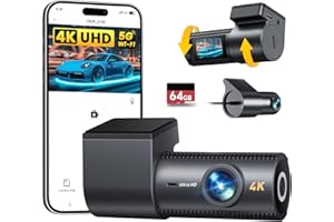 CIEVIE 4K+1080P Dashcam Auto Vorne Hinten mit 64GB SD Karte, 5GHz WiFi Dashcam mit 1,5″ IPS Display, 170° Weitwinkel, G-Sensor, WDR Nachtsicht, Loop-Aufnahme, APP Steuerung, Unterstützt 256 GB Max