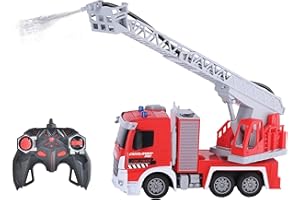 Lexibook Lexibook-RCP20 Crosslander Pro, RC Fire Truck, Camion de Pompier télécommandé, Effets Lumineux, pulvérise de l'eau, échelle rotative éléctronique, Rechargeable, RCP20, Rouge